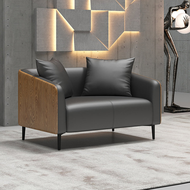 Grey Faux Leather Contemporary Sloped Arm Standard Sofa for Living Room
