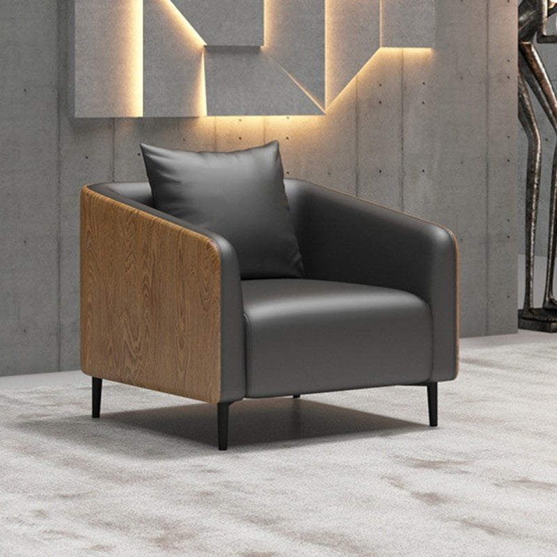 Grey Faux Leather Contemporary Sloped Arm Standard Sofa for Living Room