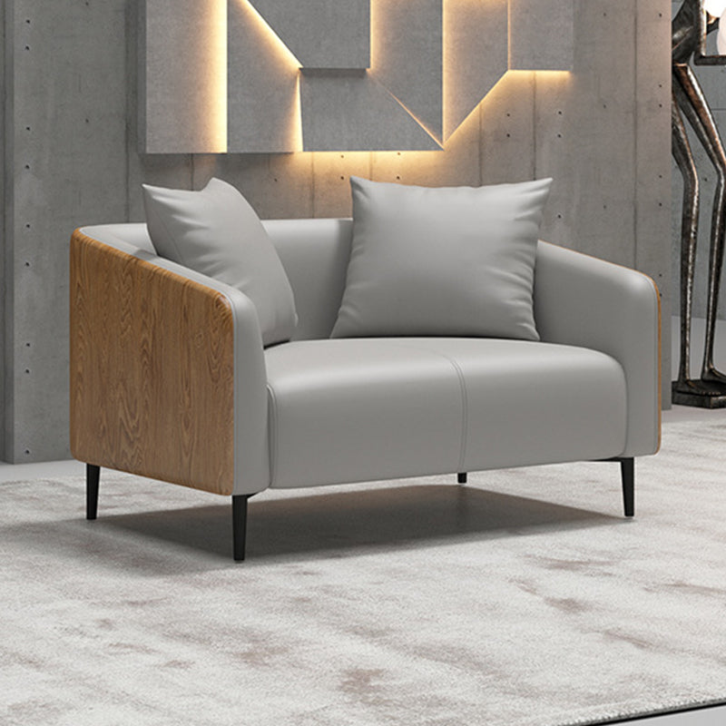 Grey Faux Leather Contemporary Sloped Arm Standard Sofa for Living Room
