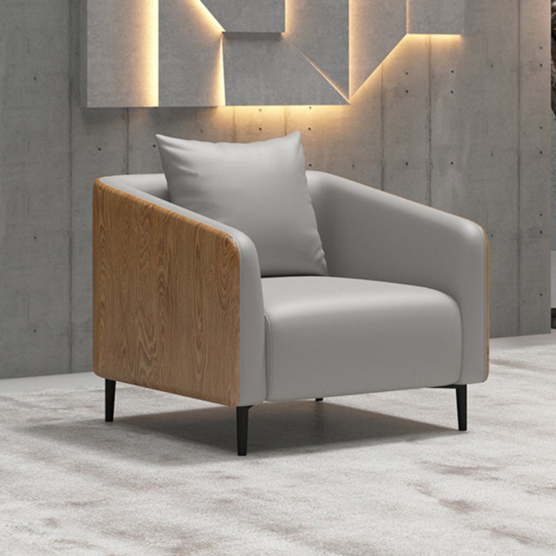 Grey Faux Leather Contemporary Sloped Arm Standard Sofa for Living Room