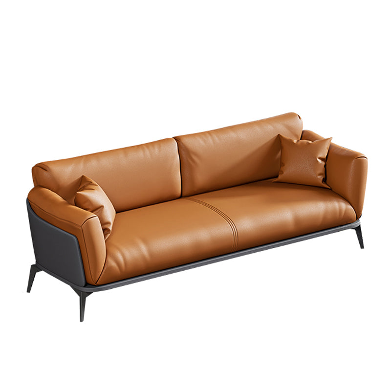 Contemporary Glam Faux Leather Sofa with Wear-resisting, Square Arm for Living Room