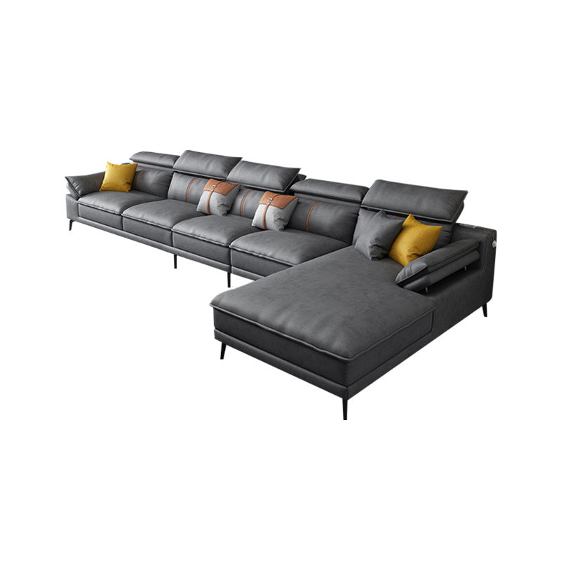 Grey Modern Adjustable Sofa & Chaise Pillow Top Arm Sectional