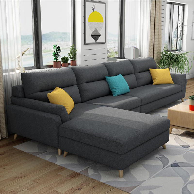 Modern Slipcovered Sofa & Chaise Fabric Flared Arm Sectional