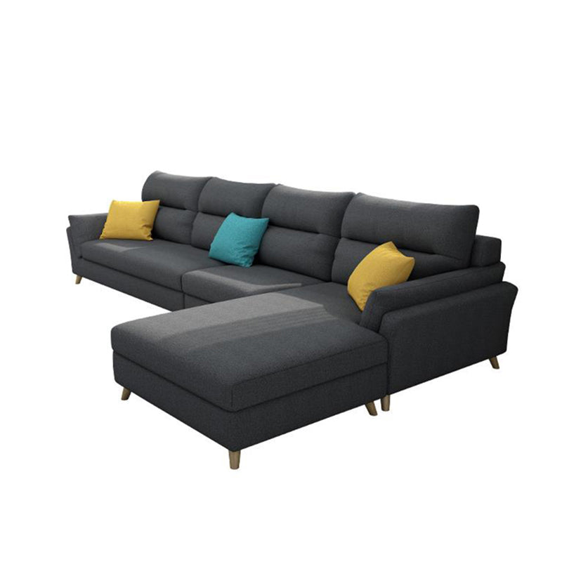 Modern Slipcovered Sofa & Chaise Fabric Flared Arm Sectional