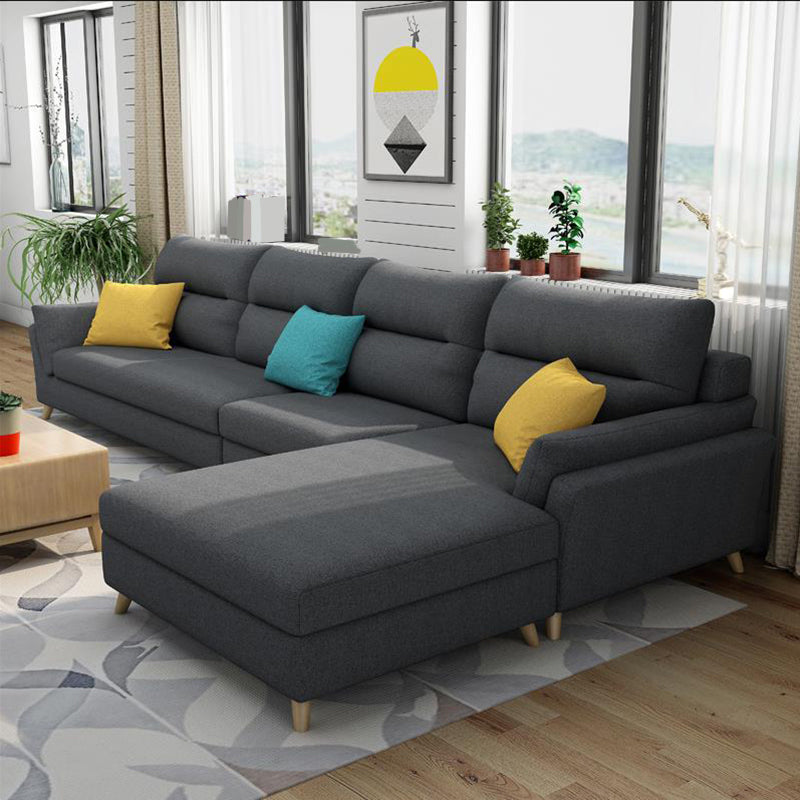 Modern Slipcovered Sofa & Chaise Fabric Flared Arm Sectional