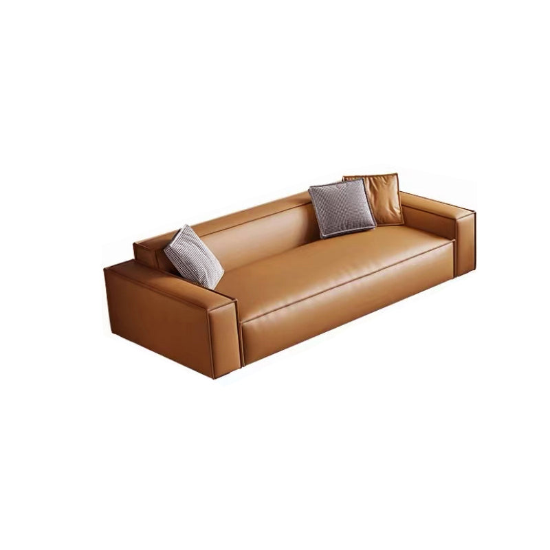 Contemporary Square Arm Sectional Orange Faux Leather Sectional