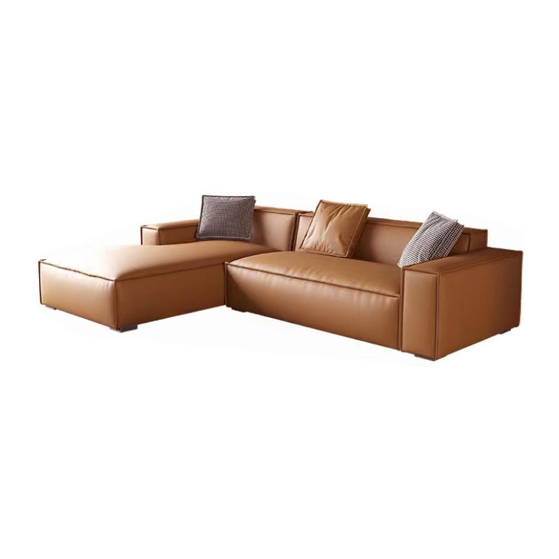 Contemporary Square Arm Sectional Orange Faux Leather Sectional
