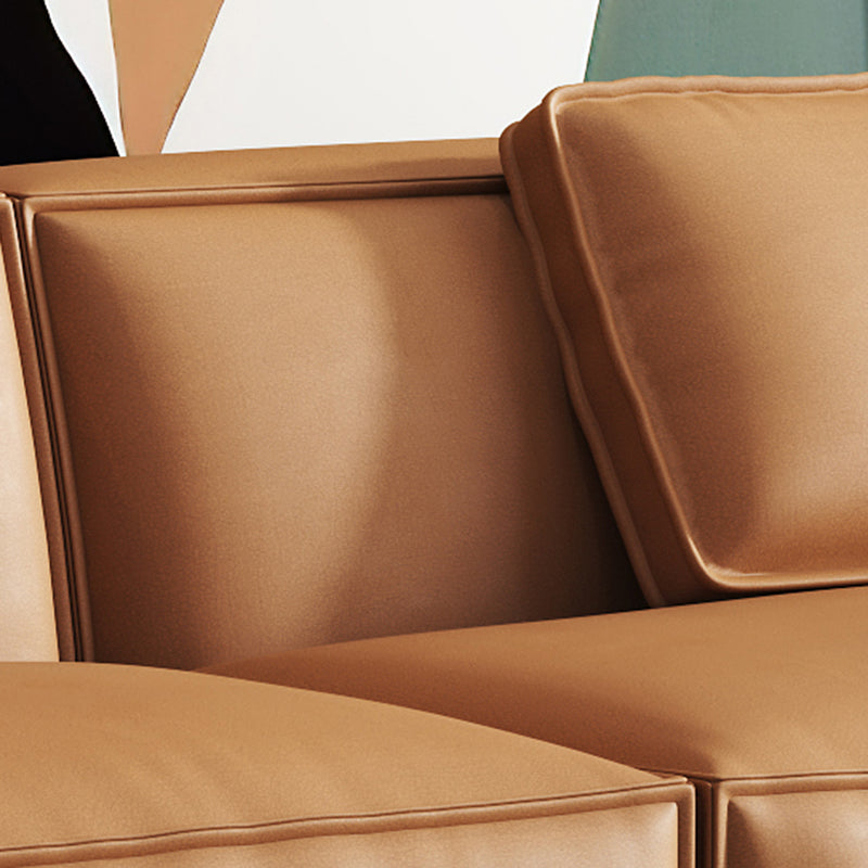 Contemporary Square Arm Sectional Orange Faux Leather Sectional