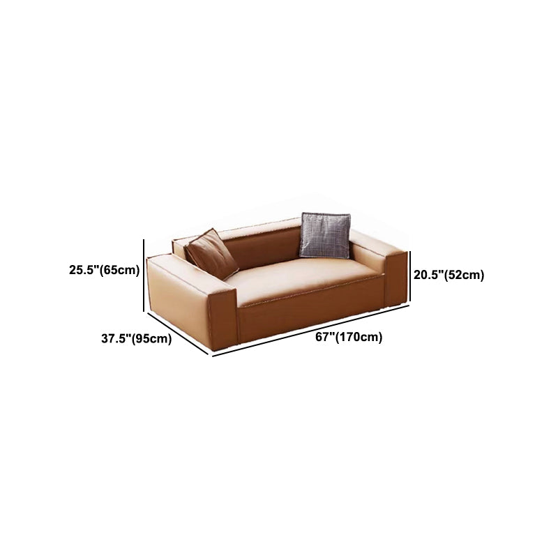 Contemporary Square Arm Sectional Orange Faux Leather Sectional