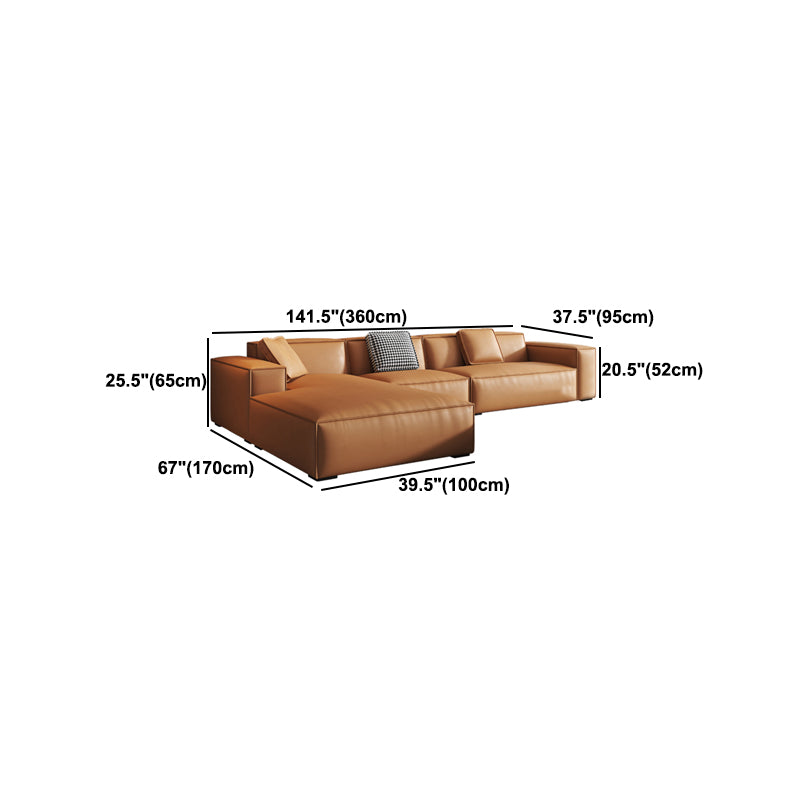 Contemporary Square Arm Sectional Orange Faux Leather Sectional