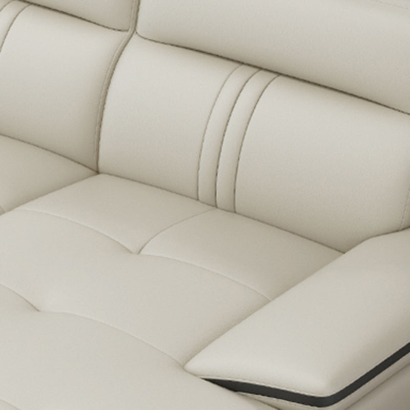 Tufted Pillow Top Arm Sectional Modernism Beige Genuine Leather Sofa&chaise