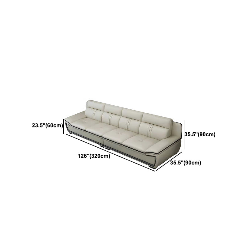 Tufted Pillow Top Arm Sectional Modernism Beige Genuine Leather Sofa&chaise