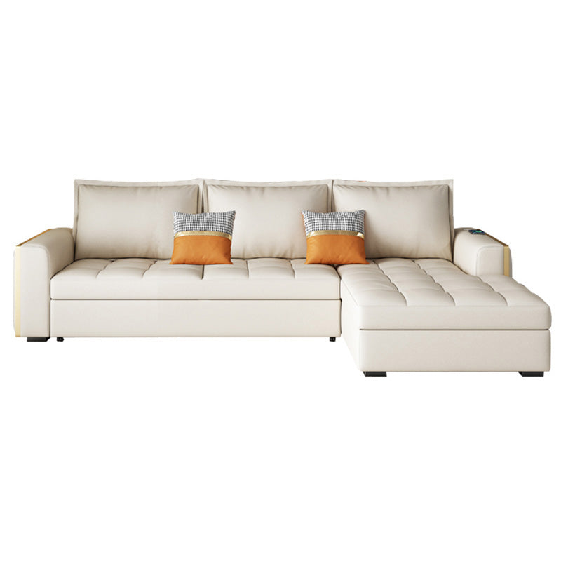 White Modern Sofa Bed with Storage USB Charging Convertible Sectional