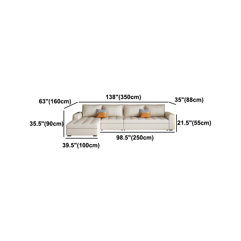 White Modern Sofa Bed with Storage USB Charging Convertible Sectional