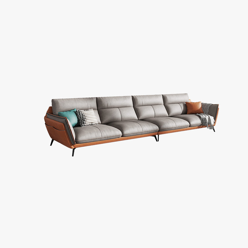 Flared Arm Stain Resistant Sectional Gray Faux Leather with Storage