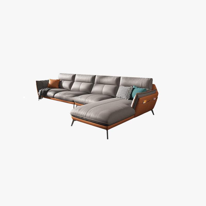 Flared Arm Stain Resistant Sectional Gray Faux Leather with Storage