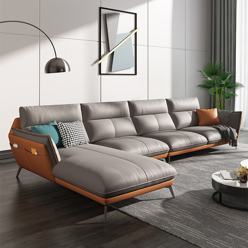 Flared Arm Stain Resistant Sectional Gray Faux Leather with Storage