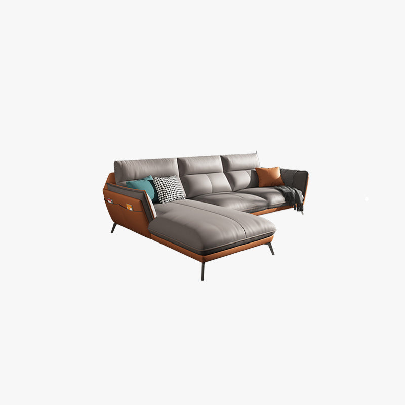 Flared Arm Stain Resistant Sectional Gray Faux Leather with Storage