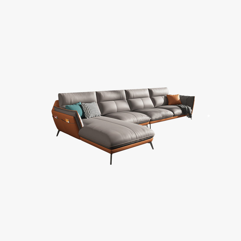 Flared Arm Stain Resistant Sectional Gray Faux Leather with Storage