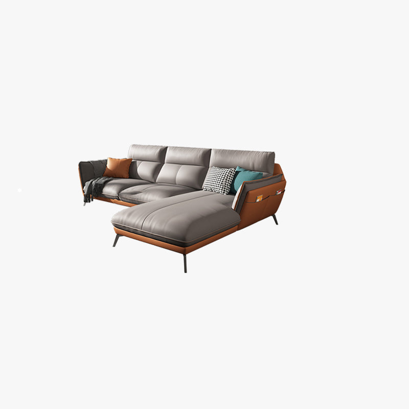 Flared Arm Stain Resistant Sectional Gray Faux Leather with Storage