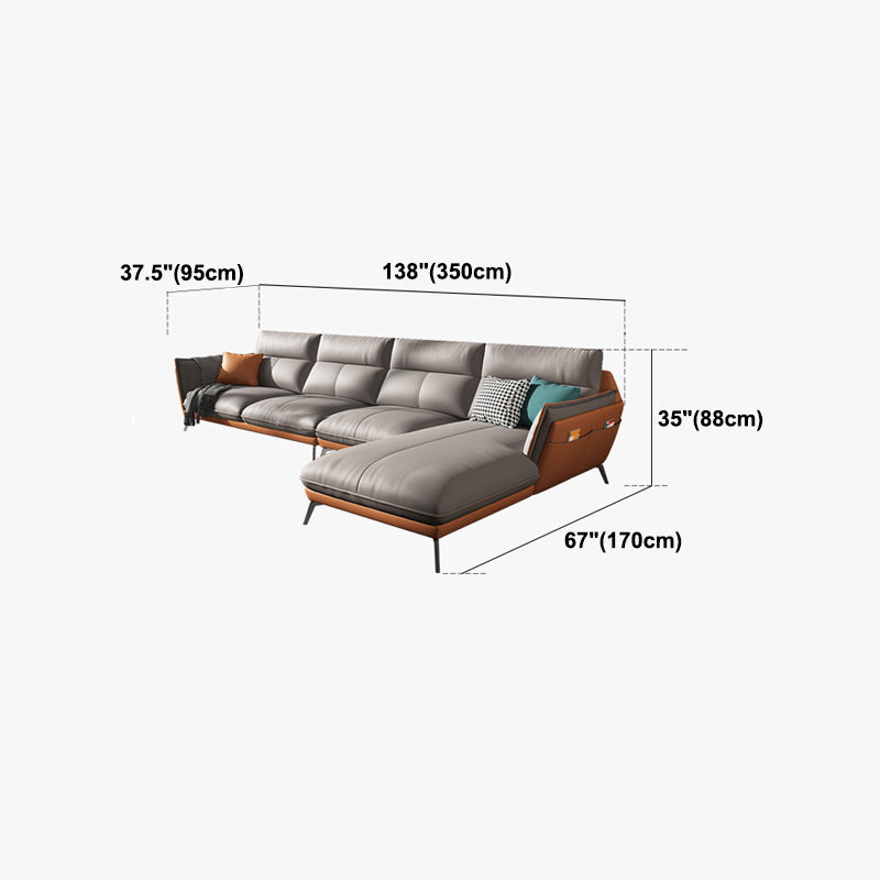 Flared Arm Stain Resistant Sectional Gray Faux Leather with Storage