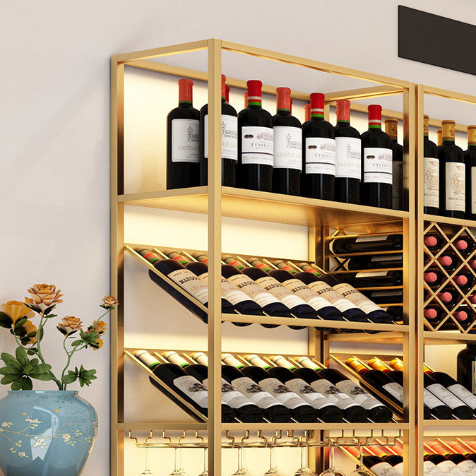 Luxury Iron Wine Bottle Holder Led Strip Floor Bottle Rack for Winery