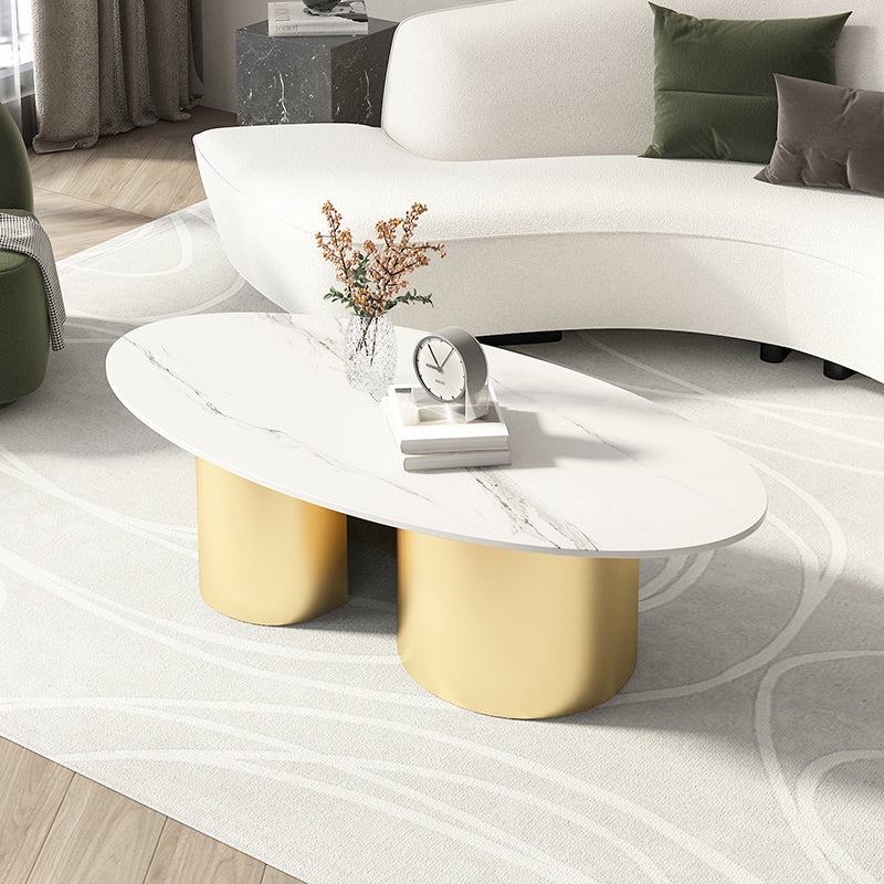 Contemporary Oval Top Coffee Table with Abstract Base Cocktail Table