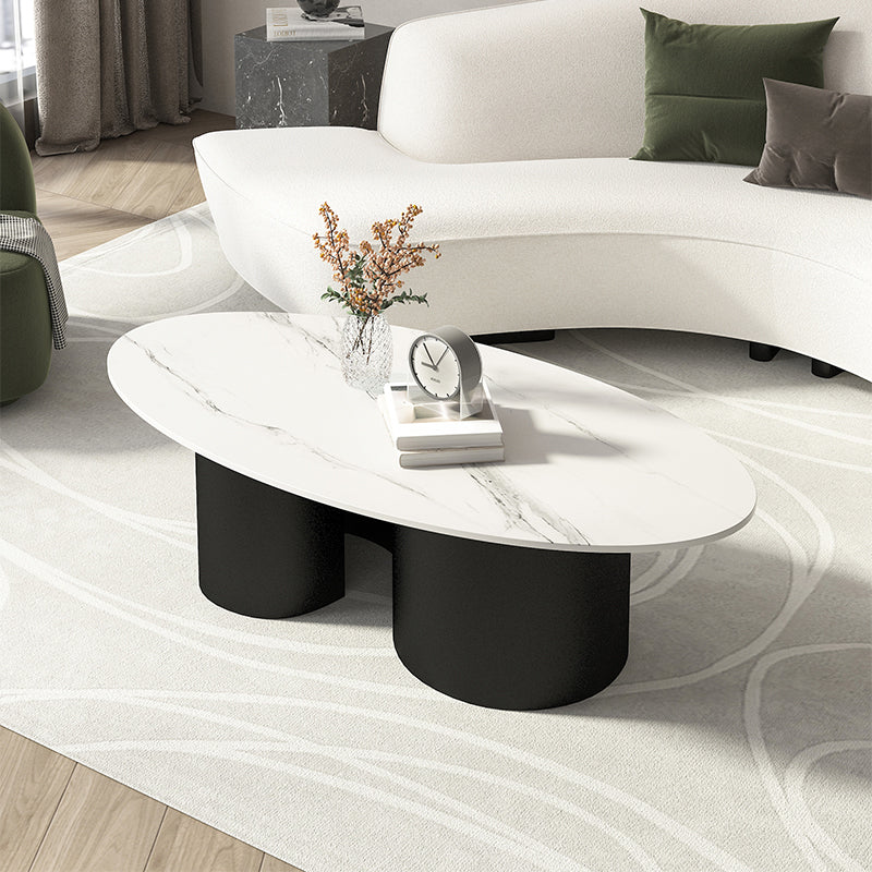 Contemporary Oval Top Coffee Table with Abstract Base Cocktail Table