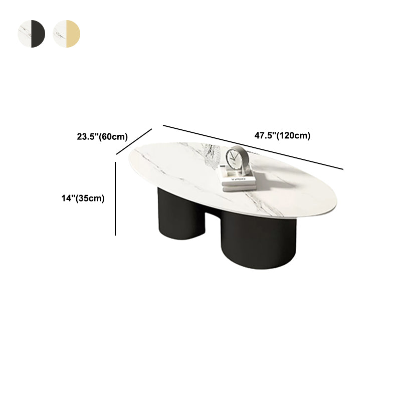 Contemporary Oval Top Coffee Table with Abstract Base Cocktail Table