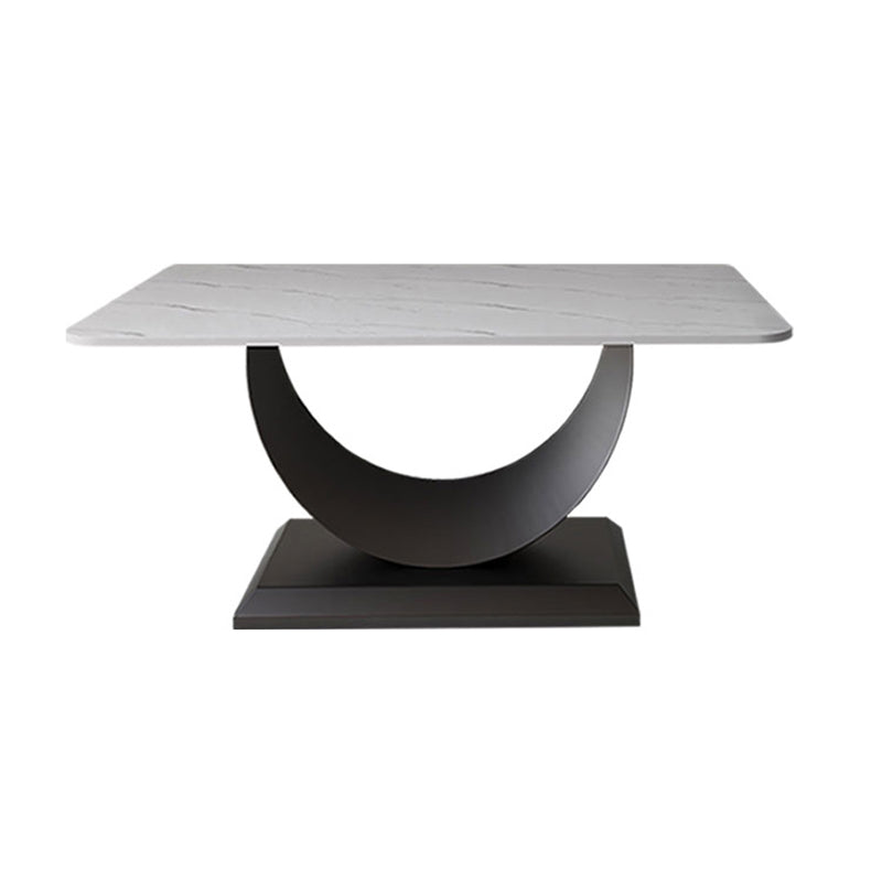Glam Stone Coffee Table with Steel Pedestal Base and Rectangle Top