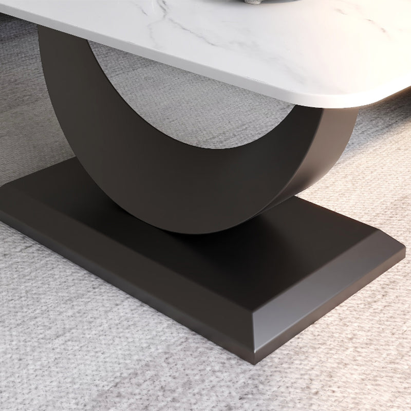 Glam Stone Coffee Table with Steel Pedestal Base and Rectangle Top