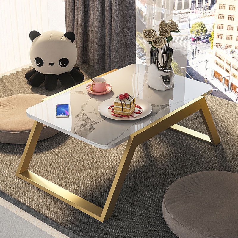 Glam Rectangle Marble Coffee Table with Iron Sled Base 1 Piece