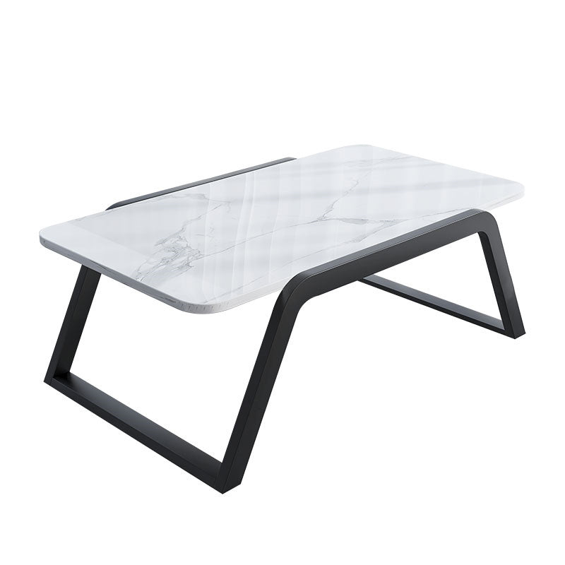 Glam Rectangle Marble Coffee Table with Iron Sled Base 1 Piece