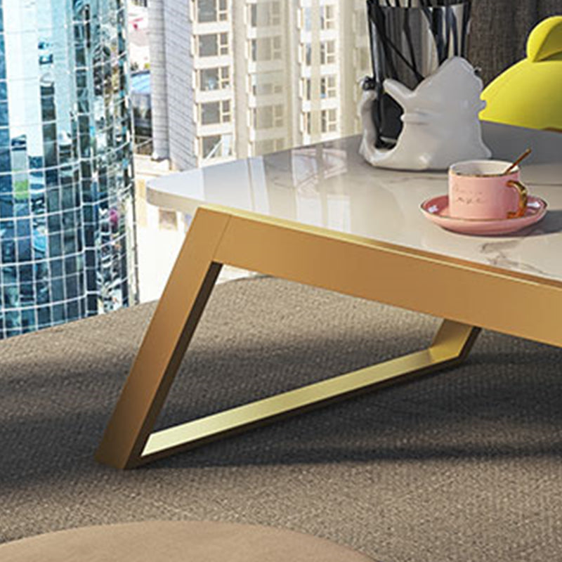 Glam Rectangle Marble Coffee Table with Iron Sled Base 1 Piece
