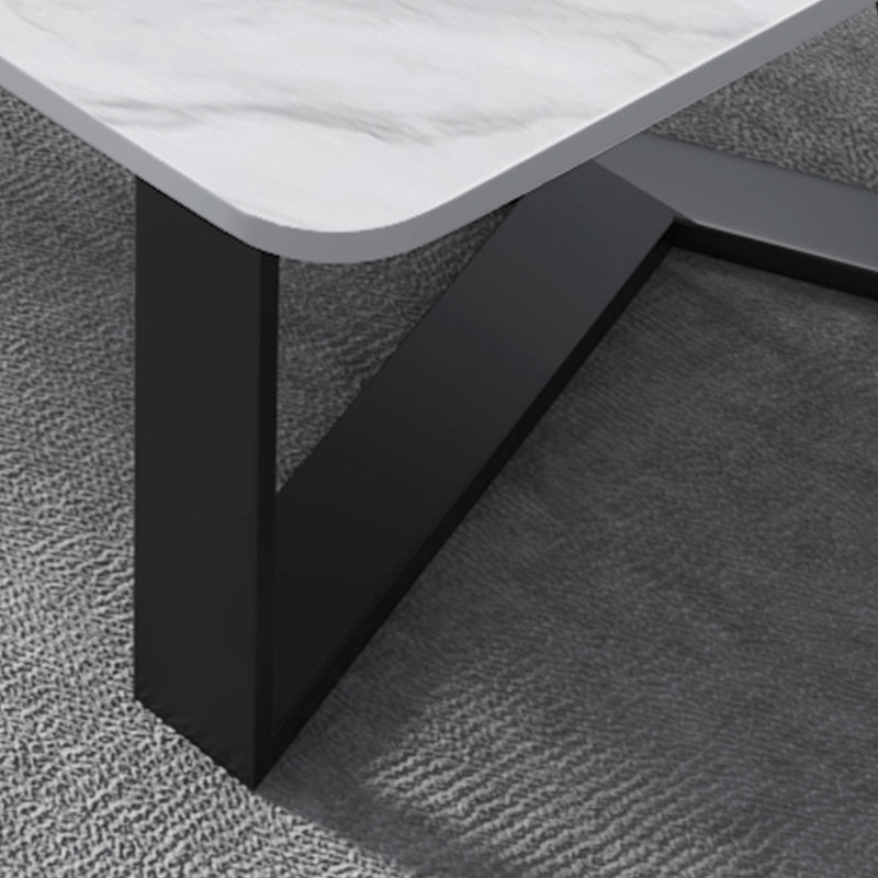 Glam Rectangle Stone Top Cocktail Table with Black Iron Cross Leg