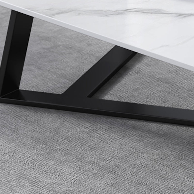 Glam Rectangle Stone Top Cocktail Table with Black Iron Cross Leg