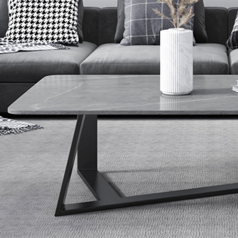 Glam Rectangle Stone Top Cocktail Table with Black Iron Cross Leg