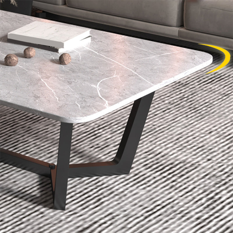 Glam Style Rectangular Slate Table with Trestle Shaped Base Design Coffee Table