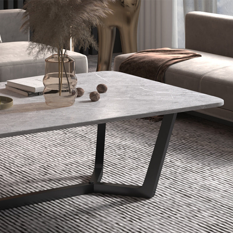 Glam Style Rectangular Slate Table with Trestle Shaped Base Design Coffee Table