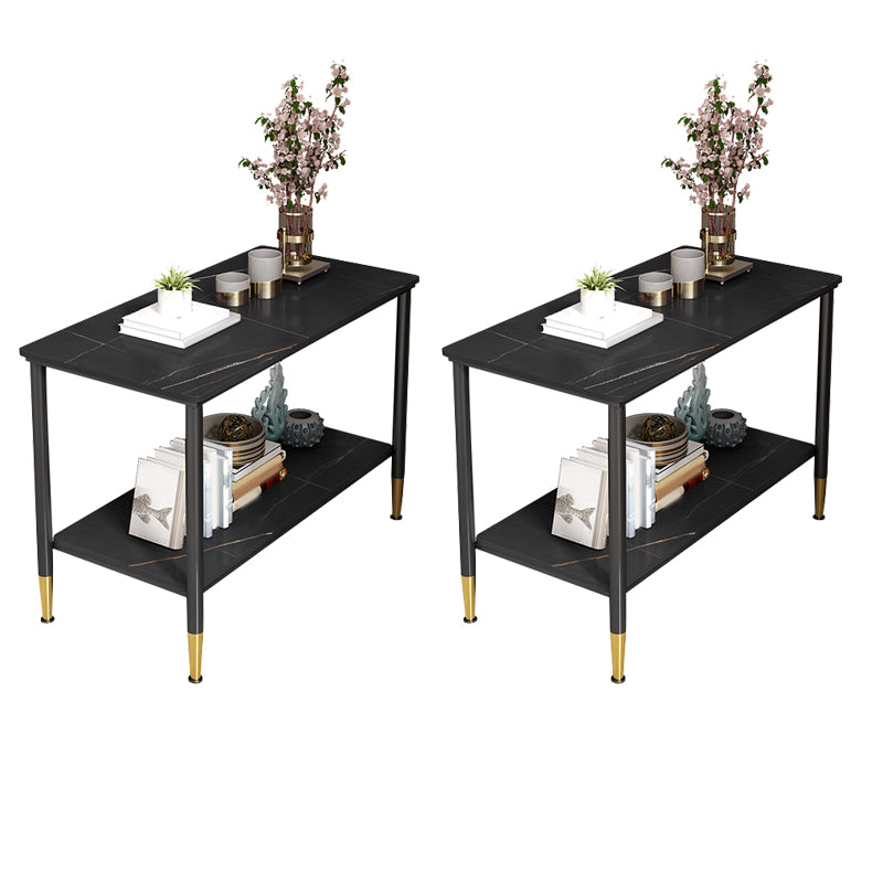 Rectangular Stone 4 Legs Side Table 21.65 Inch Tall One-Shelf End Table