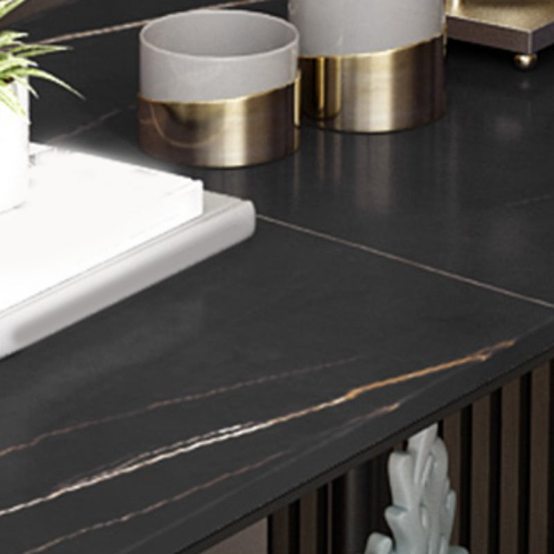 Rectangular Stone 4 Legs Side Table 21.65 Inch Tall One-Shelf End Table