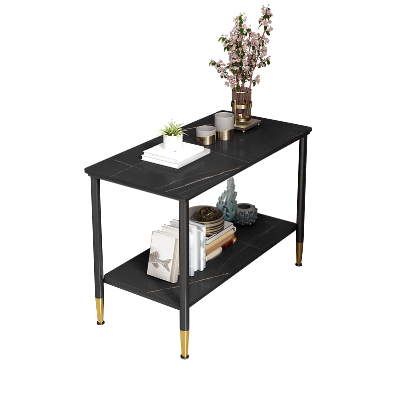 Rectangular Stone 4 Legs Side Table 21.65 Inch Tall One-Shelf End Table