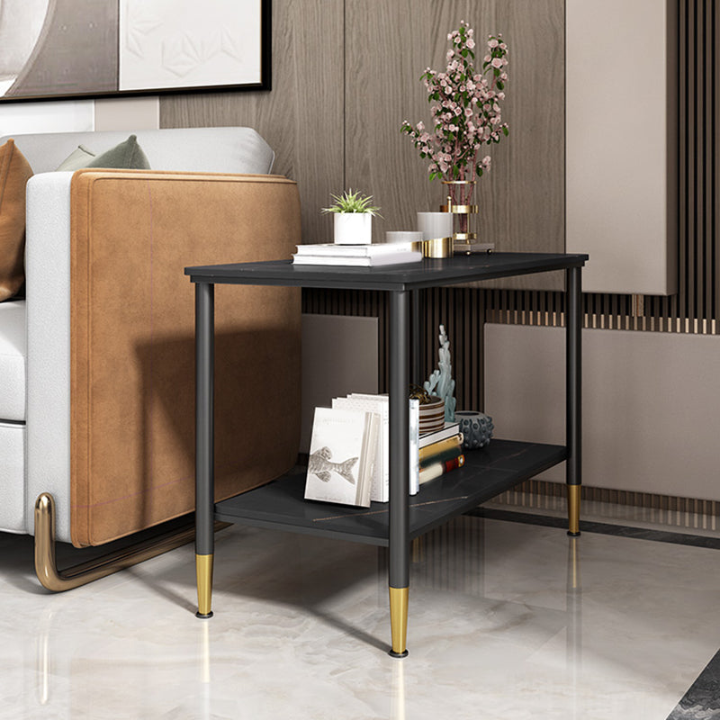 Rectangular Stone 4 Legs Side Table 21.65 Inch Tall One-Shelf End Table