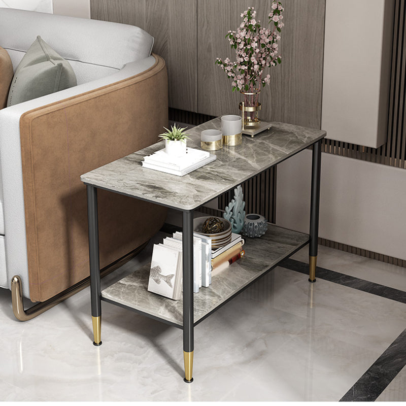 Rectangular Stone 4 Legs Side Table 21.65 Inch Tall One-Shelf End Table