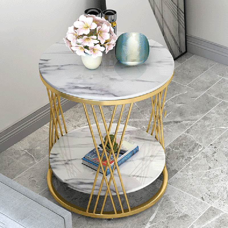 Contemporary Storage Frame End Table Round End Table with Slate Top