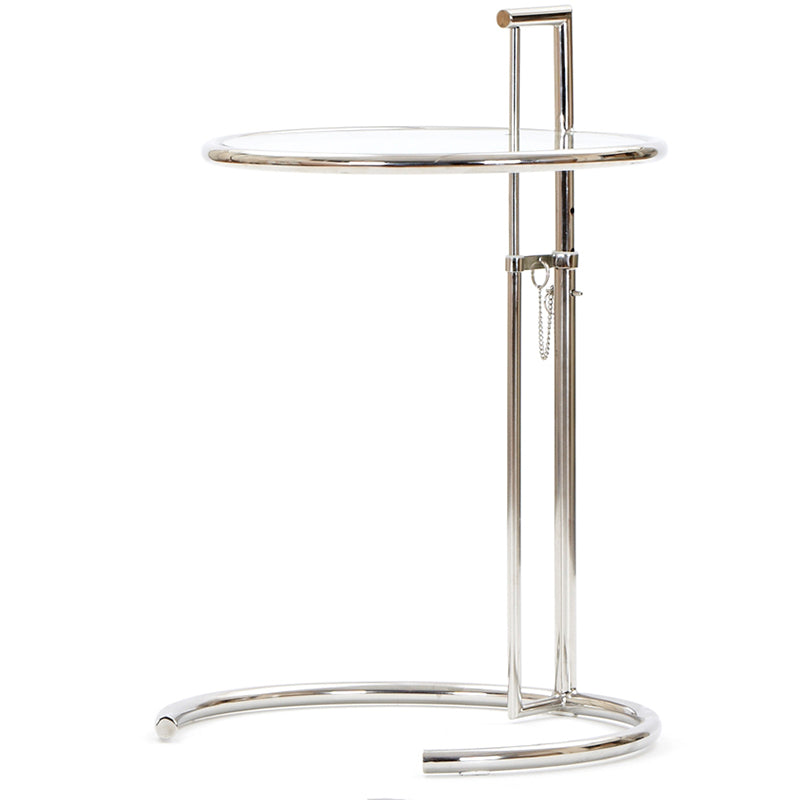 Modern 20-inch Round Glass Top End Table Metal C Side Table- Adjustable Height