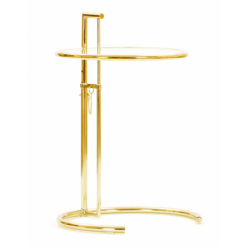 Modern 20-inch Round Glass Top End Table Metal C Side Table- Adjustable Height