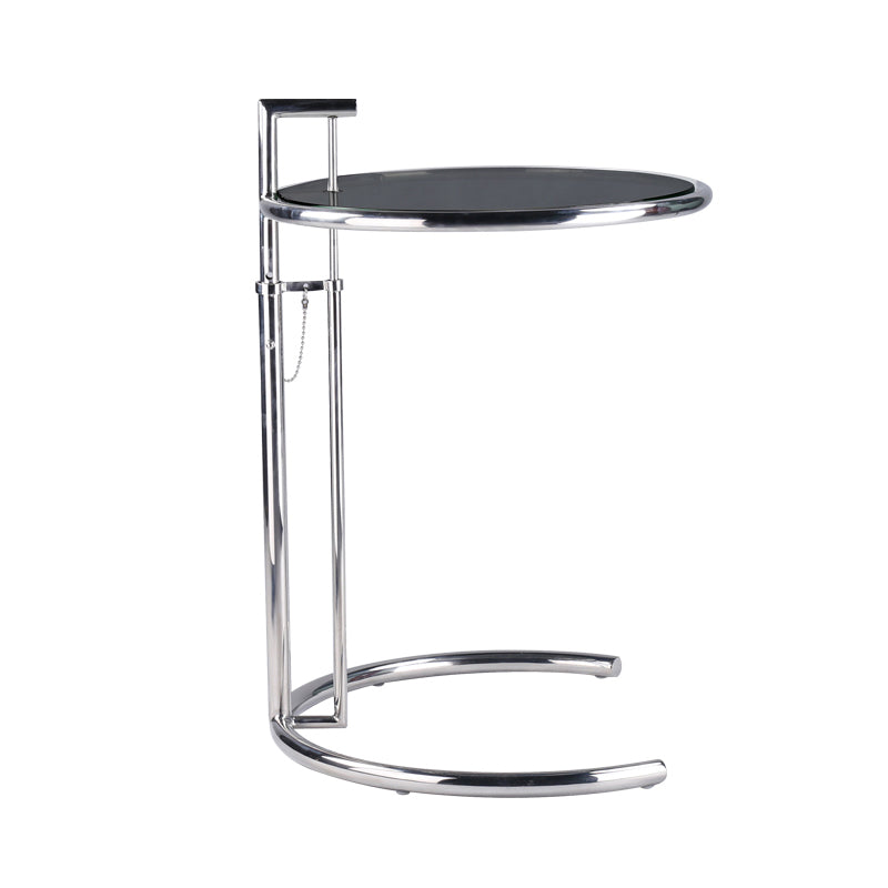 Modern 20-inch Round Glass Top End Table Metal C Side Table- Adjustable Height