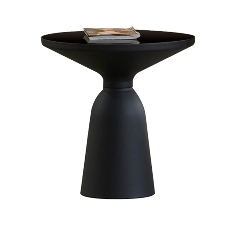 Dia 19.69" Round Black Glass Top End Table Modern Cone Shape Side Table