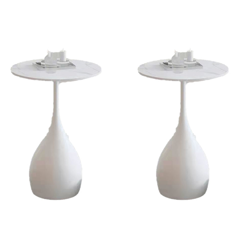 Modern Round Stone Pedestal Sofa Side Accent Table - Dia 12.6-In